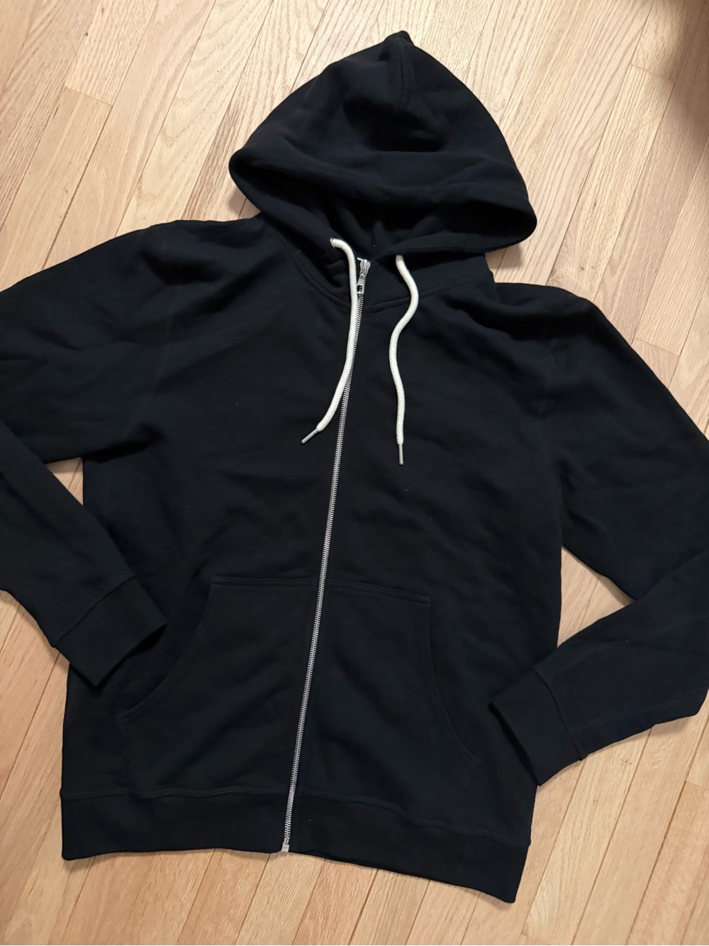 John Elliott Black Zip-Up Hoodie with Contrasting Drawcords